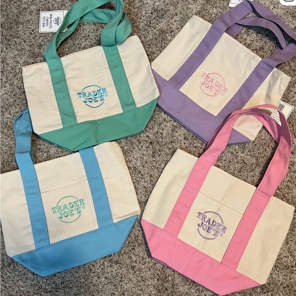 Canvas Tote Bag - Pink, Purple, Green, Blue Options